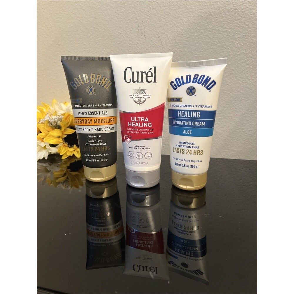 Curel Ultra Healing Gold Bond Aloe Men Essentials Body Cream Lotion Lot 3
